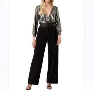 NWT French Connection Metallic Drape Bodysuit, Size 6, Color Silver/Black
